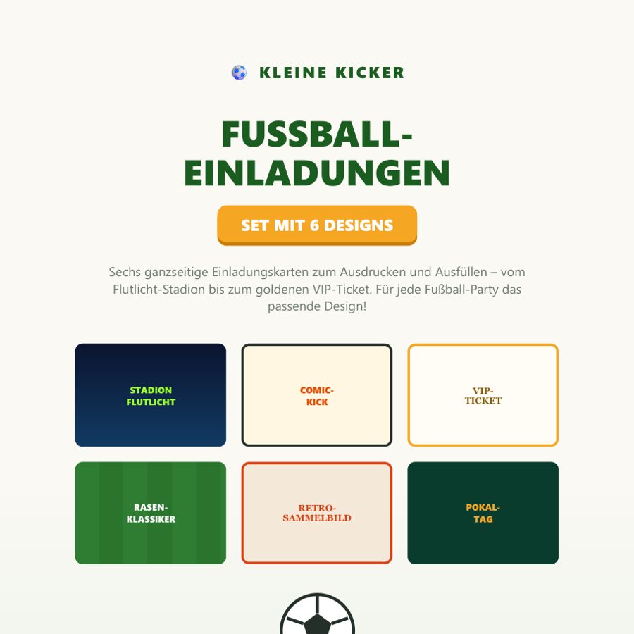 Fußball-Einladungen Set (6 Designs)