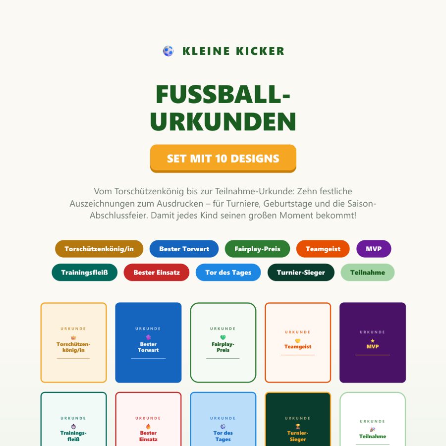 Fußball-Urkunden Set (10 Designs)